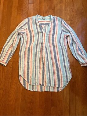L.L. Bean Striped Linen Tunic in Blue, Red, Cream